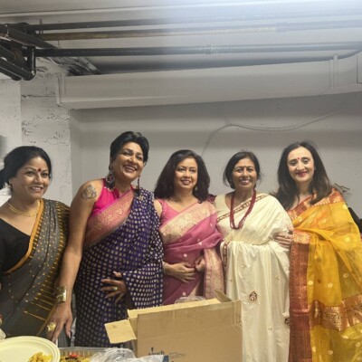 5 women in Indian sarees at Bangiya Parishad Toronto event